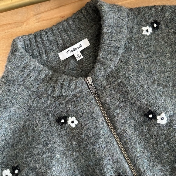 Madewell 3/4 Zip Floral Gray Sweater - Picture 3 of 5